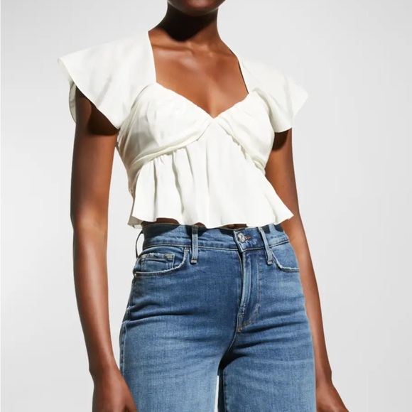 FRAME Flounce Shirred Silk Top - Picture 5 of 6